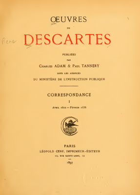 Couverture de Descartes - Oeuvres complètes (AT) I